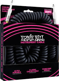 Ernie Ball 30ft Straight-Angle Coiled Instrument Cable, Black - Fair Deal Music