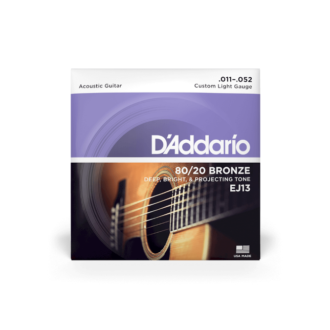 D'addario 11-52 Custom Light, 80/20 Bronze Acoustic Guitar Strings, EJ13 - Fair Deal Music