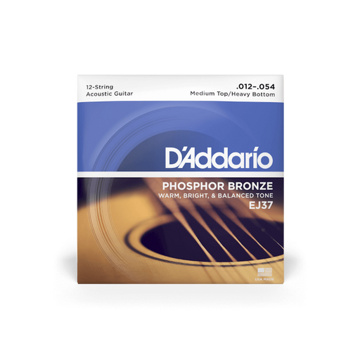 D'Addario EJ37 Phosphor Bronze Acoustic 12-String Guitar Strings, Medium Top/Heavy Bottom 12-52 - Fair Deal Music