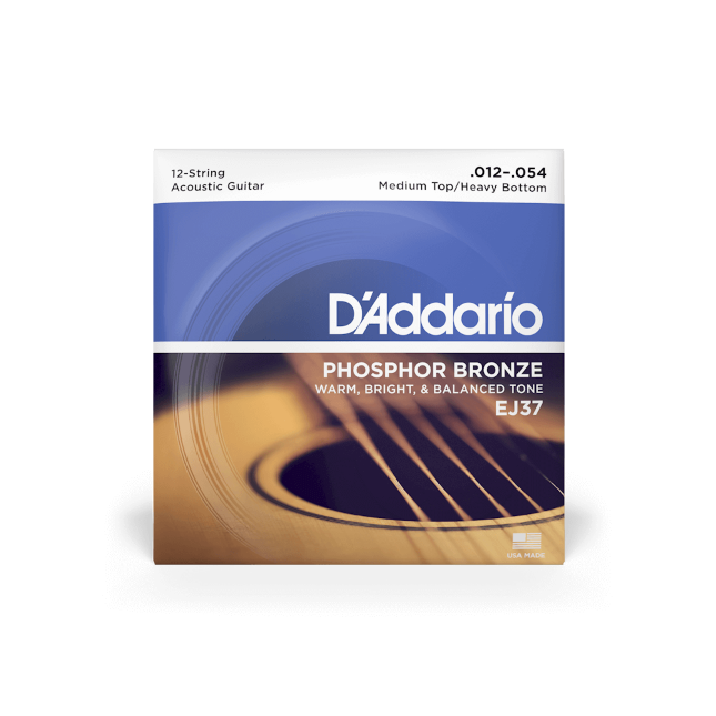 D'Addario EJ37 Phosphor Bronze Acoustic 12-String Guitar Strings, Medium Top/Heavy Bottom 12-52 - Fair Deal Music