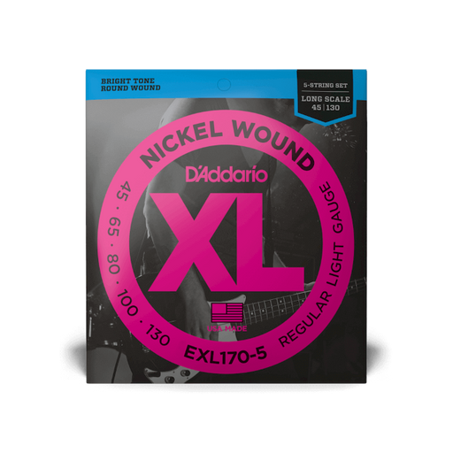 D'Addario 45-130 Regular Light 5-String, Long Scale, XL Nickel Bass Strings - Fair Deal Music
