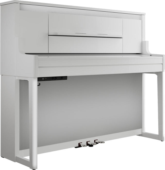 Roland LX-9-PW Digital Upright Piano Polished White Bundle - Fair Deal Music