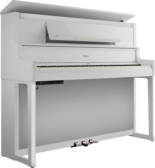 Roland LX-9-PW Digital Upright Piano Polished White Bundle - Fair Deal Music