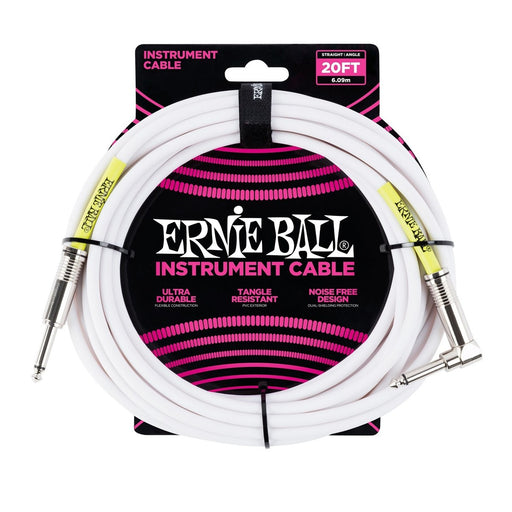 Ernie Ball Instrument Cable | 1/4" - Angled - 20' - White - Fair Deal Music