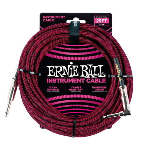 Ernie Ball Braided Instrument Cable | 1/4" - Angled - 25' - Red - Fair Deal Music