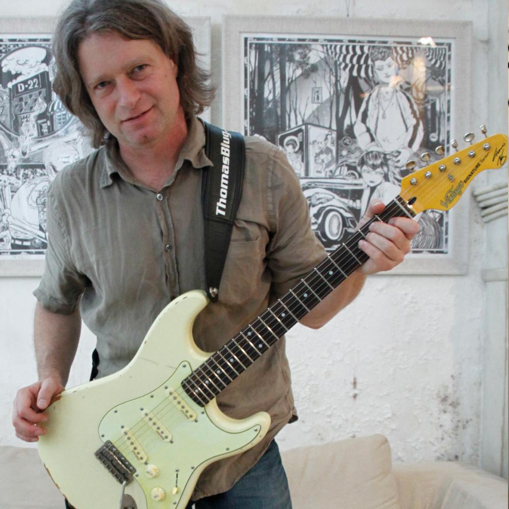 Vintage V6 Thomas Blug Signature Electric Guitar ~ Distressed Vintage White - Fair Deal Music
