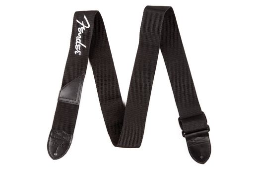 Fender 2" Polyester Logo Guitar Strap, Black with White Logo - Fair Deal Music