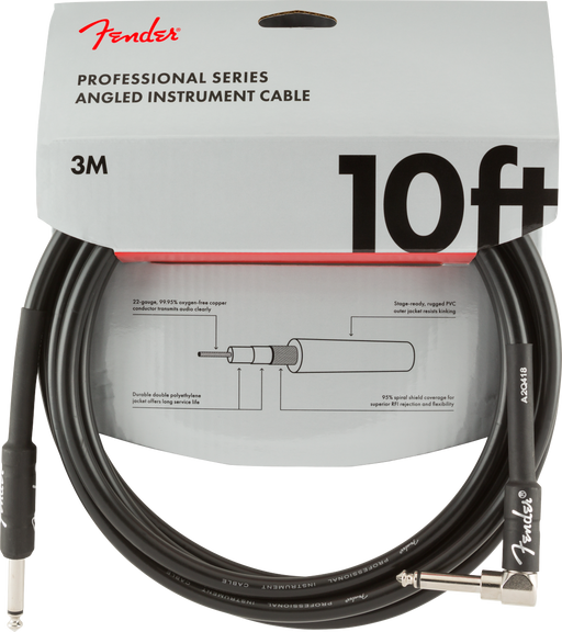 Fender Professional Series Instrument Cable, 10ft Straight/Angled, Black - Fair Deal Music