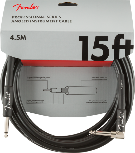 Fender Professional Series Instrument Cable 15ft Straight/Angle Black - Fair Deal Music