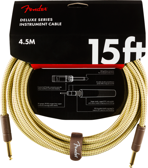 Fender Deluxe Series 15' Instrument Cable, Tweed - Fair Deal Music