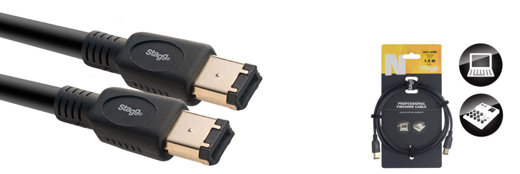Stagg NCC1,5FW6 1.5M/5FT Firewire Cable 6PIN-400 - Fair Deal Music