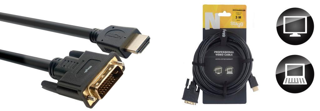 Stagg NVC3HAMDVIDM 3M/10FT VID.CBL/HDMI AM-DVI-DM - Fair Deal Music