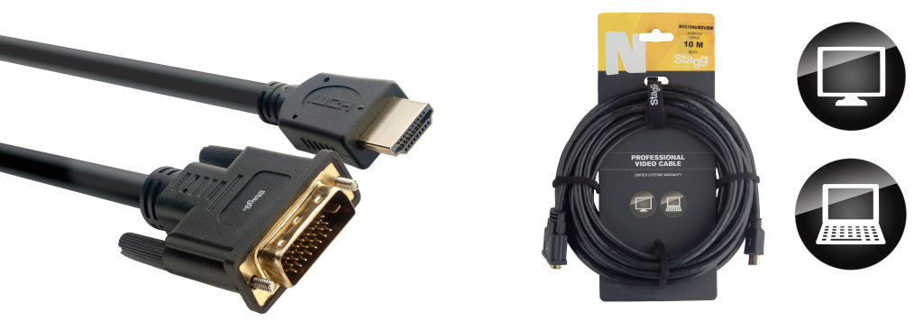 Stagg NVC10HAMDVIDM 10M/33F Cable - HDMI A Male to DVI-D Male Dual Link - Fair Deal Music