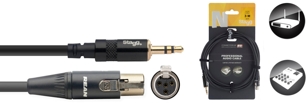 Stagg NAC3MPSMX4FR 3.5mm Jack Plug to Mini Female XLR 4-pole [Clearance] - Fair Deal Music