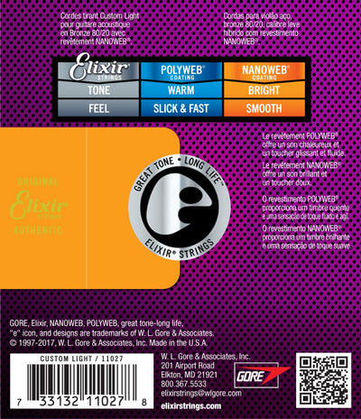 Elixir E11027 80/20 Nanoweb Custom Light Acoustic Strings, 11-52 - Fair Deal Music