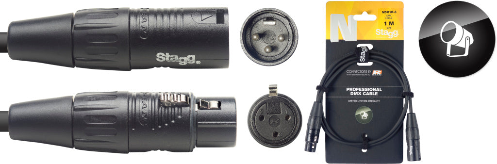 Stagg NDX1R-3 1M/3FT DMX CBL XLRf-XLRm 3P BK - Fair Deal Music