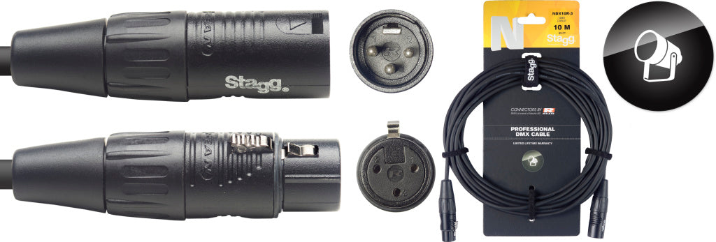 Stagg NDX10R-3 10M/33F DMX DL XLRf-XLRm 3P BK - Fair Deal Music
