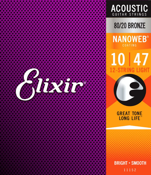 Elixir E11152 Nanoweb Light Top 12-String Acoustic Strings, 10-47 - Fair Deal Music