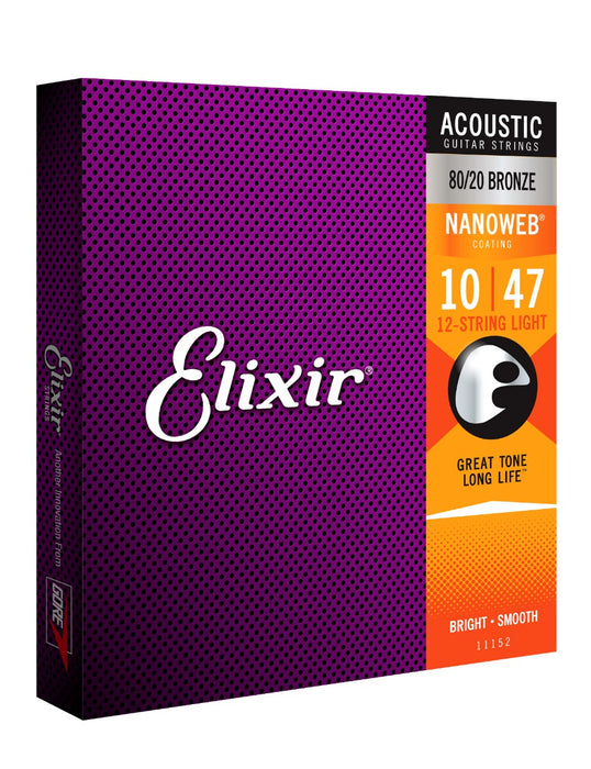 Elixir E11152 Nanoweb Light Top 12-String Acoustic Strings, 10-47 - Fair Deal Music