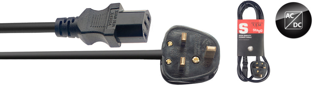 Stagg SPW1.5IECFPUK15 Mains Power Cable with UK Plug (1.5M) - Fair Deal Music
