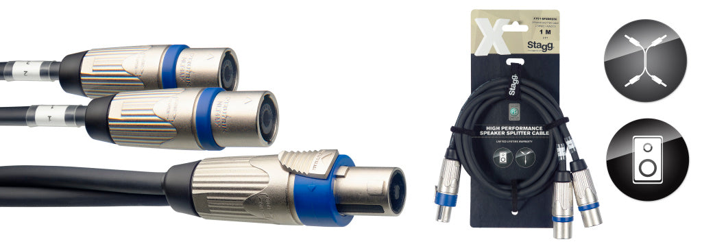 Stagg XYC1-SF2SM25C X-Series SpeakON Splitter - 4-pin SpeakON F / 2x 4-pin SpeakON M - Fair Deal Music