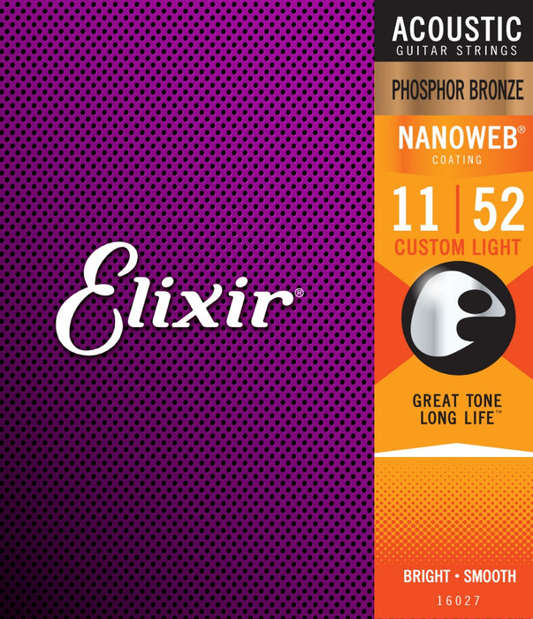 Elixir E16027 Nanoweb Custom Light Phosphor Bronze Strings, 11-52 - Fair Deal Music