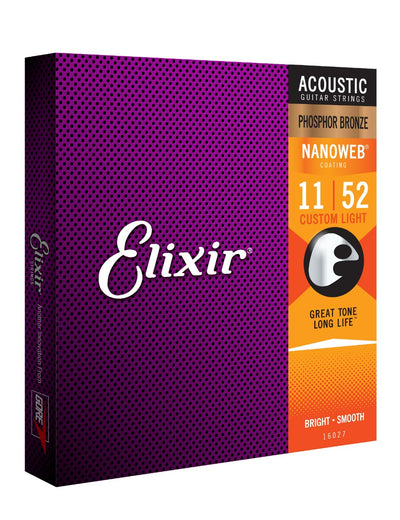 Elixir E16027 Nanoweb Custom Light Phosphor Bronze Strings, 11-52 - Fair Deal Music