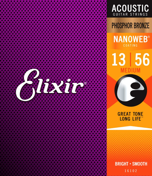 Elixir E16102 Phosphor Bronze Nanoweb Medium, 13-56 - Fair Deal Music