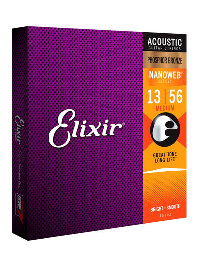 Elixir E16102 Phosphor Bronze Nanoweb Medium, 13-56 - Fair Deal Music