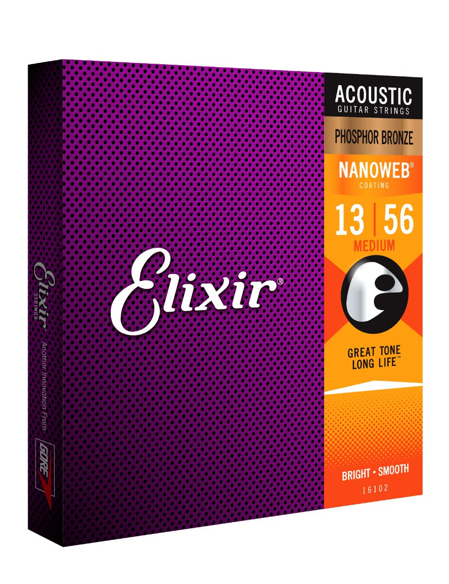Elixir E16102 Phosphor Bronze Nanoweb Medium, 13-56 - Fair Deal Music