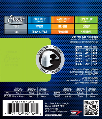 Elixir OPTIWEB Coated Electric Guitar Strings, 9-42, 19002 - Fair Deal Music