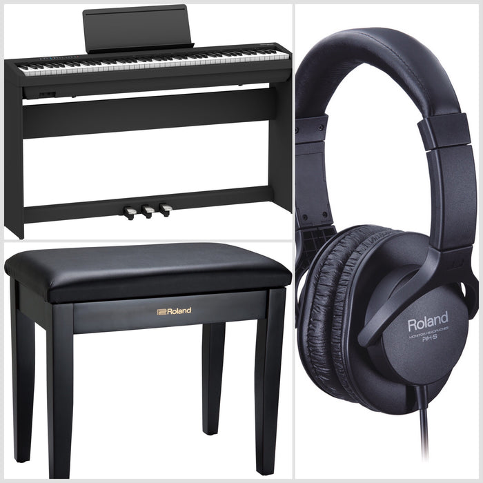 Roland FP-30X Home/Studio Bundle with Digital Piano, Stand, Pedals, Bench,  Headphones, and Cover (Black)