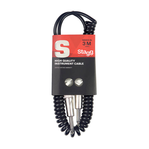 Stagg SGCC3 DL Instrument cable, jack/jack (m/m), 3 m (10"), coiled, S-series - Fair Deal Music