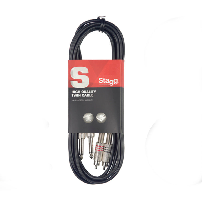 Stagg STC060PCM 60CM/2FT TWIN CABLE PLUG-RCAm - Fair Deal Music
