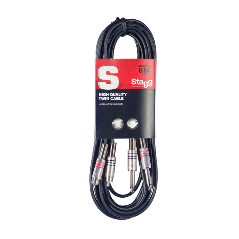 Stagg STC6PCM 6M/20FT TWIN CABLE PLUG-RCAm - Fair Deal Music