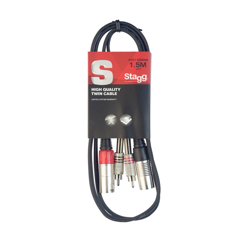 Stagg STC1,5CMXM 1.5M/5FT TWIN CABLE RCAm-XLRm - Fair Deal Music