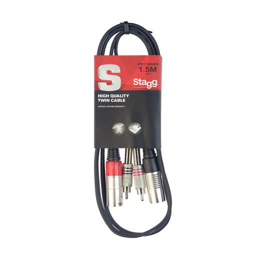 Stagg STC1,5CMXM 1.5M/5FT TWIN CABLE RCAm-XLRm - Fair Deal Music