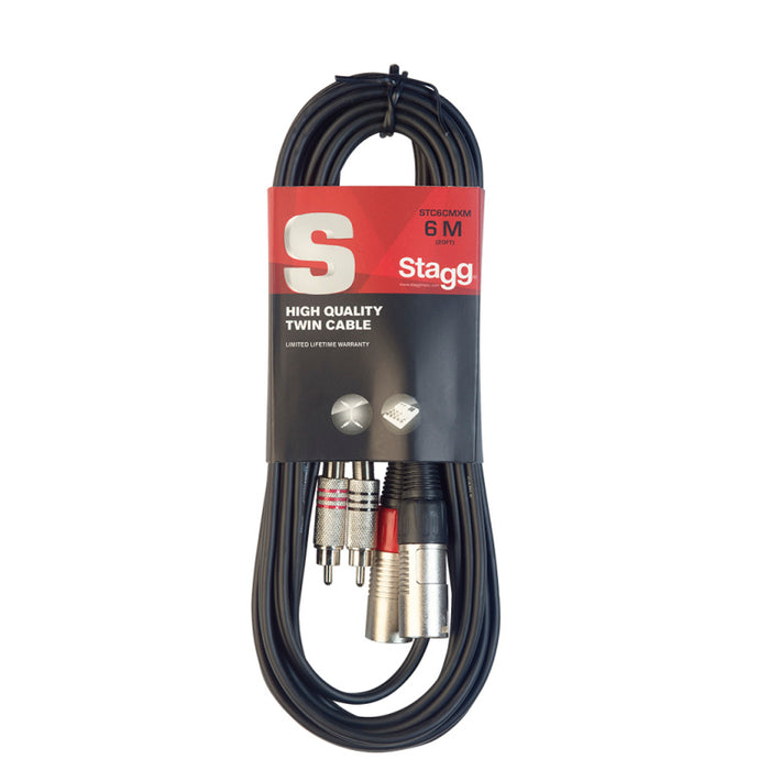 Stagg STC6CMXM 6M/20FT TWIN CABLE RCAm-XLRm - Fair Deal Music