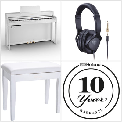 Roland HP702-WH Digital Upright Piano White Satin Bundle - Fair Deal Music