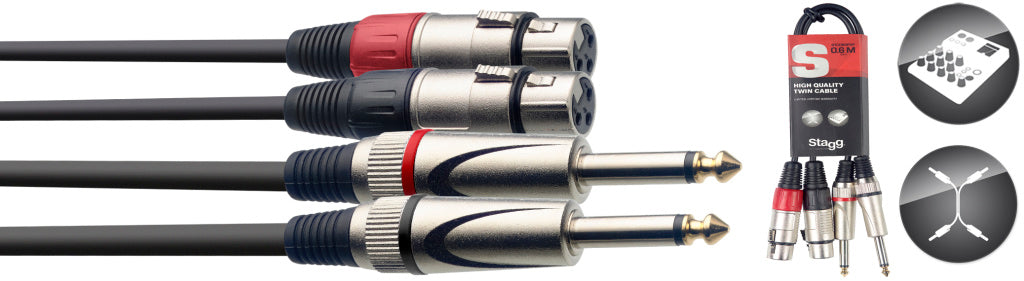 Stagg STC060PXF 60CM/2FT TWIN CABLE PLUG-XLRf - Fair Deal Music