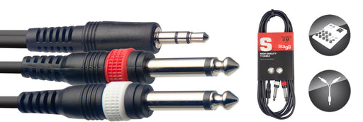 Stagg SYC1/MPSB2P 3.5mm Stereo Mini Jack Plug to 2 x 1/4" Mono Jack Plugs (1M/3FT) - Fair Deal Music