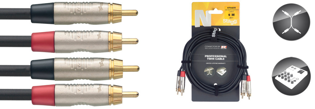 Stagg NTC6CR 6M/20FT TWIN CBL RCAm-RCAm DLX - Fair Deal Music