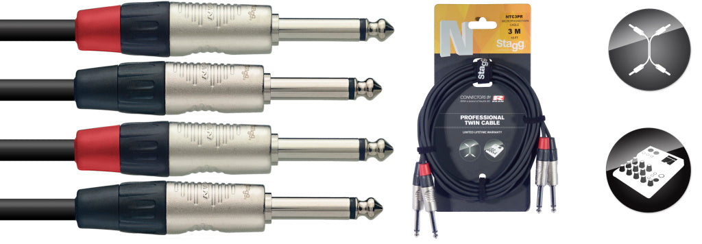 Stagg NTC3PR 3M/10FT Twin Cable PLG-PLG DLX - Fair Deal Music
