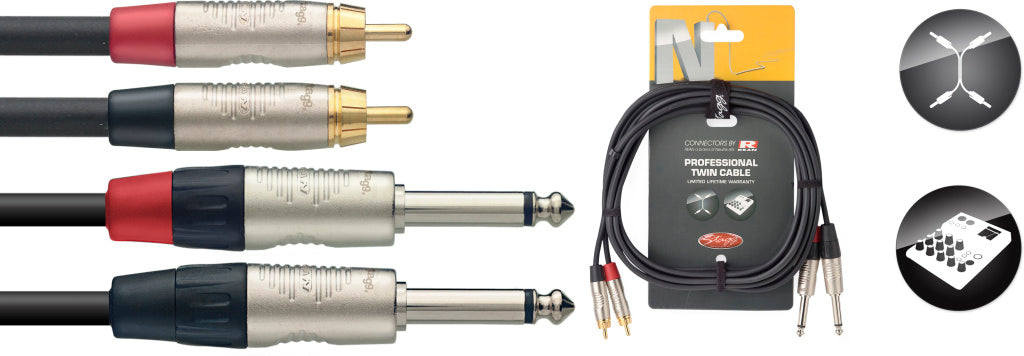 Stagg NTC3PCMR 3M/10FT TWIN CBL PLG-RCAm DLX - Fair Deal Music