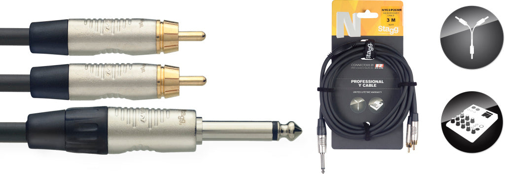 Stagg NYC3/P2CMR 3M/10FT SPLIT PLUG-2RCAm DLX - Fair Deal Music