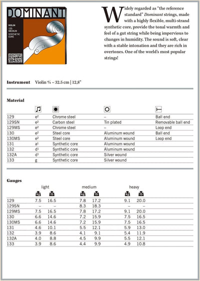 Dominant 135 4/4 Size Violin Strings - Set of 4 - Fair Deal Music
