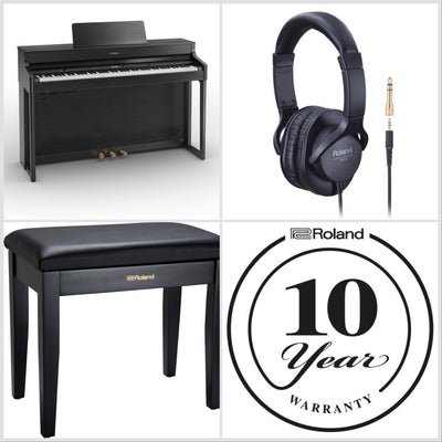 Roland HP702-CH Digital Upright Piano Charcoal Black Bundle - Fair Deal Music