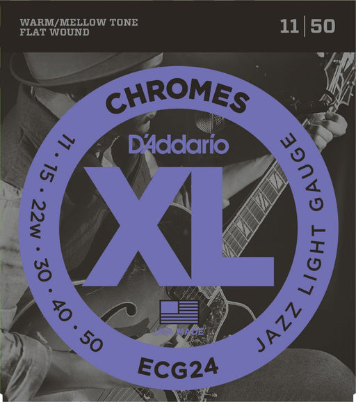 D'Addario ECG24 Chromes Flat Wound Electric Guitar Strings, Jazz Light, 11-50 - Fair Deal Music