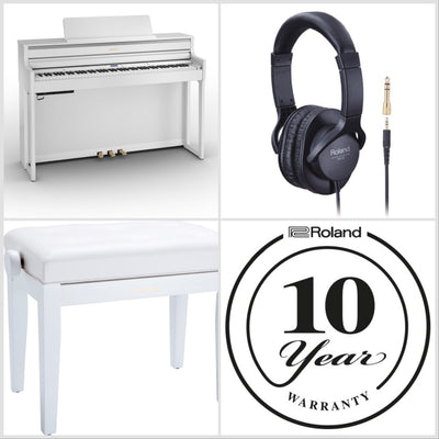 Roland HP704-WH Digital Upright Piano White Satin Bundle - Fair Deal Music