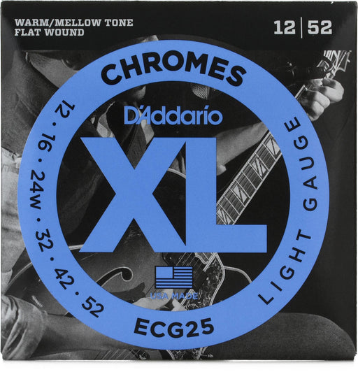 D'Addario ECG25 Chromes Flat Wound Electric Guitar Strings, Light, 12-52 - Fair Deal Music